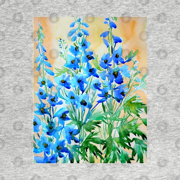 Delphinium Flowers Watercolor Painting by SvitlanaProuty